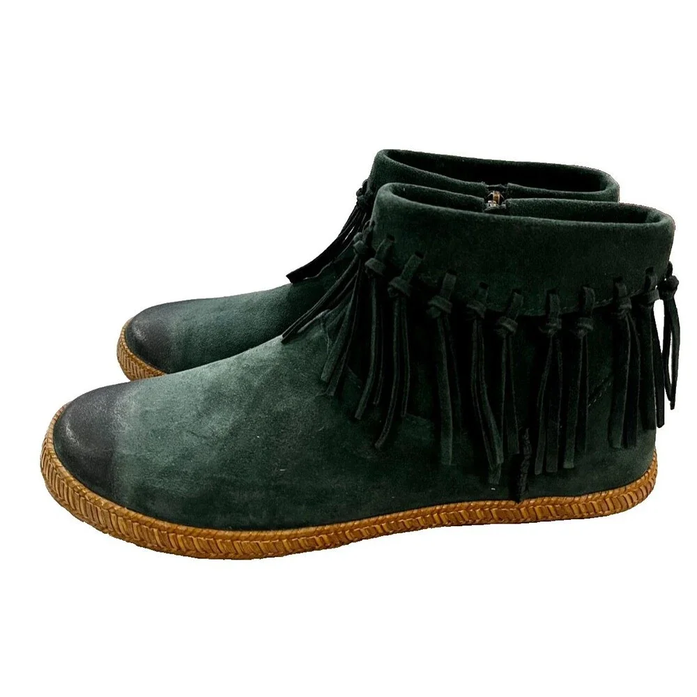 UGG Shenandoah Pine Suede Fringe Boho Western Ankle Boots Size 8.5 Green NEW NIB - Picture 5 of 16